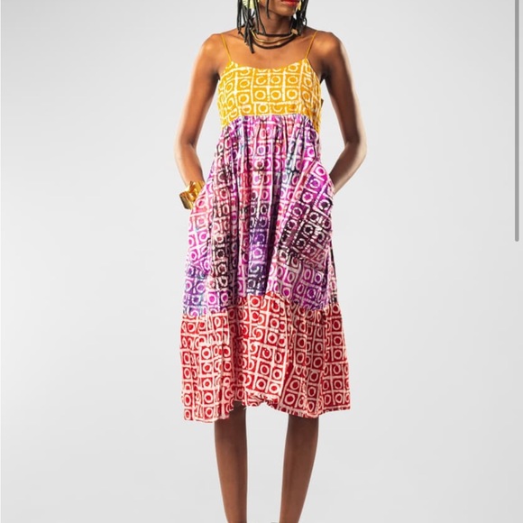 BUSAYO Dresses & Skirts - NWT BUSAYO Ade Spaghetti Strap Mixed Batik Tiered Dress Size M Front Pockets